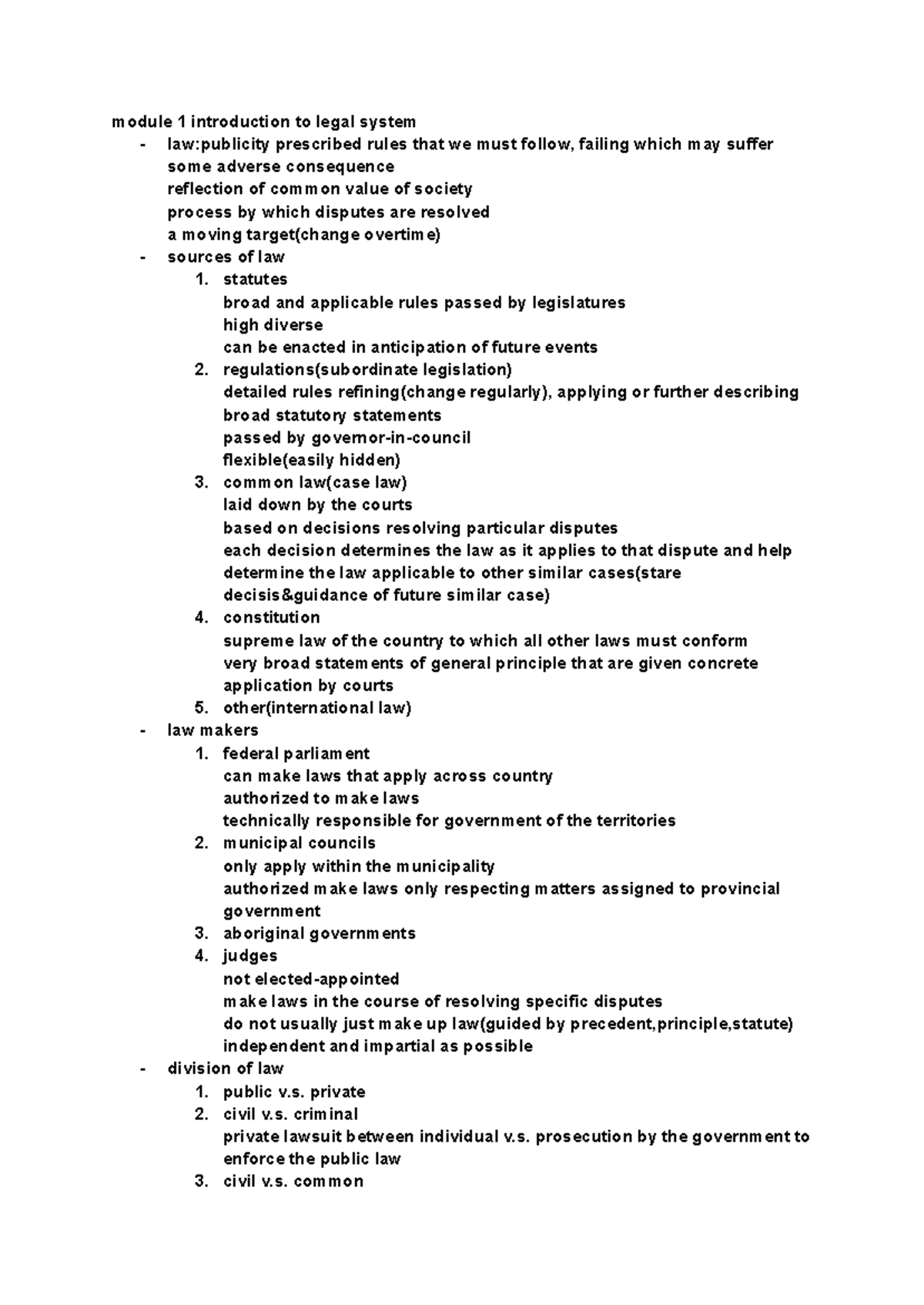 Law 2201 Module 1 & 2 Review Notes on Legal System and Constitution ...