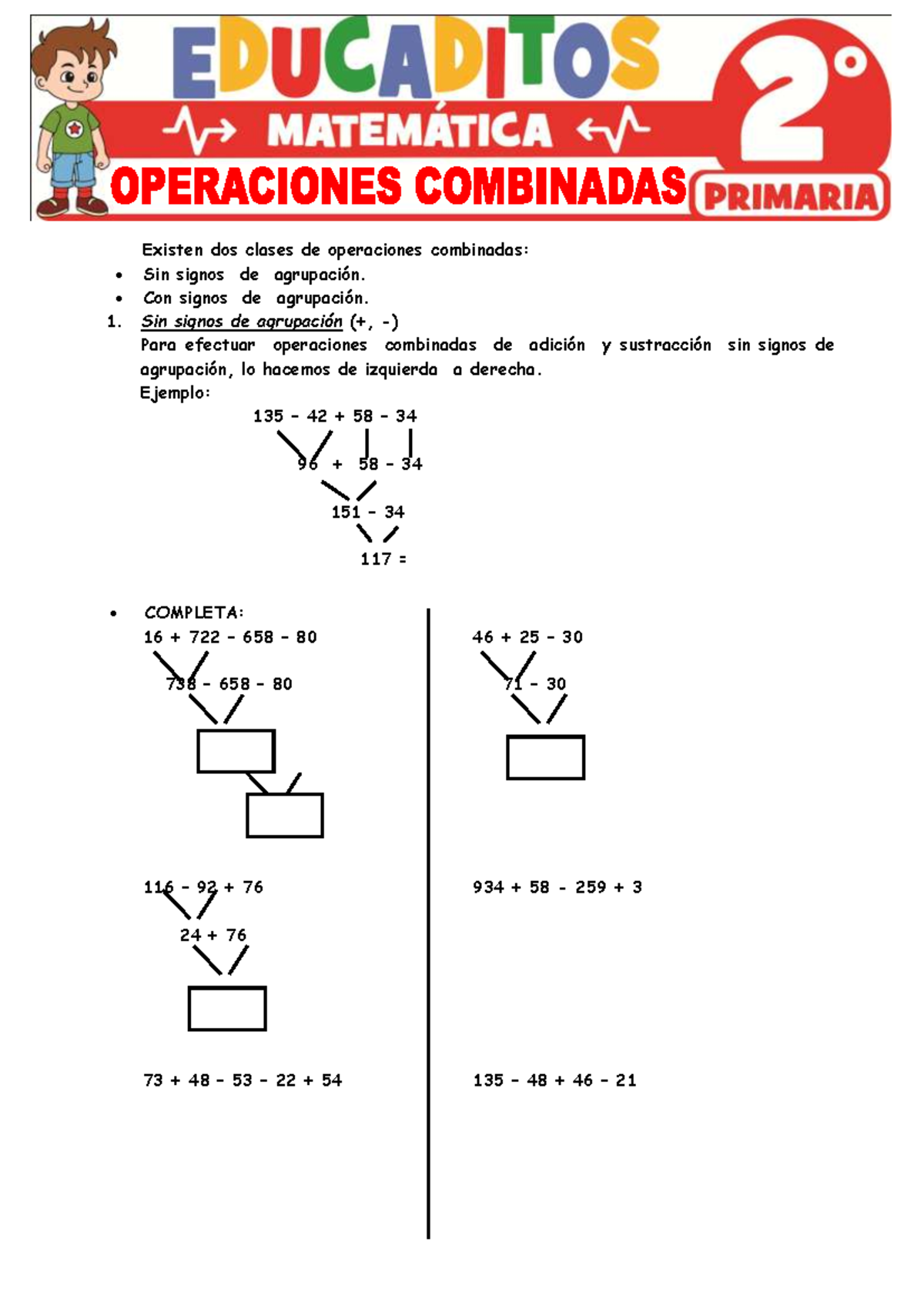 Operaciones Combinadas para 2° Grado de Primaria: Ejercicios y ...