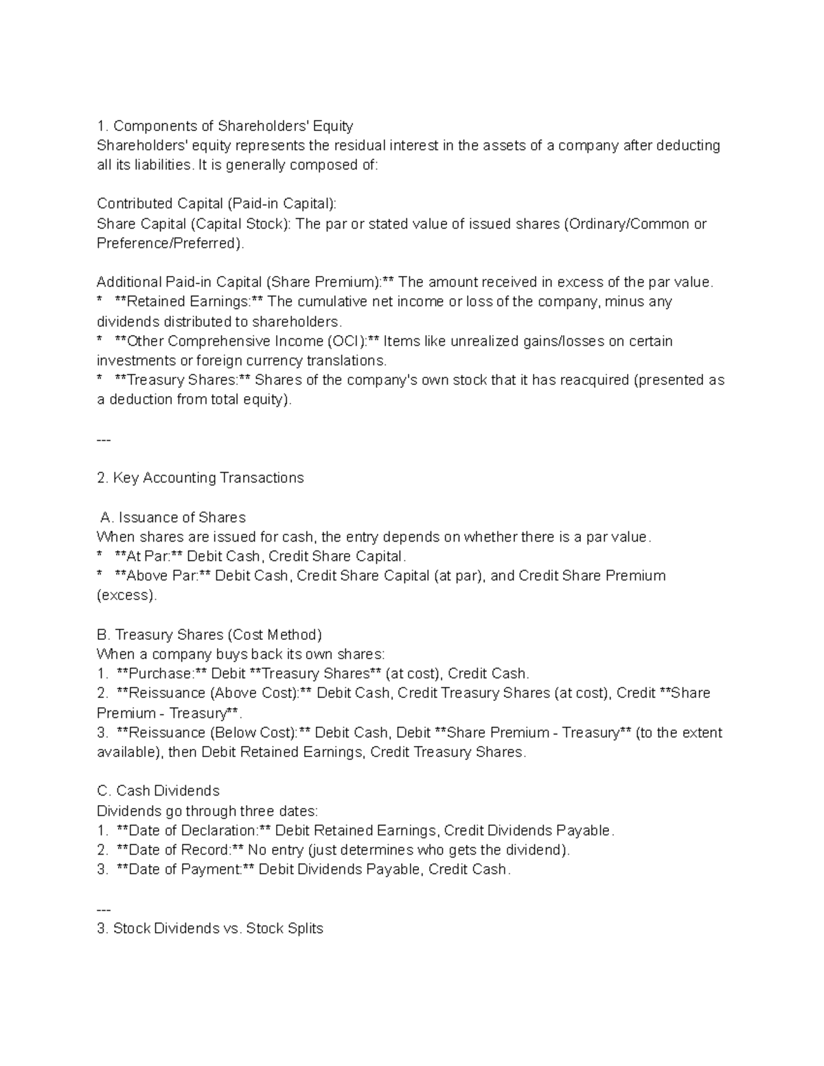 SHE - Components of Equity: Key Accounting Transactions Review - Studocu