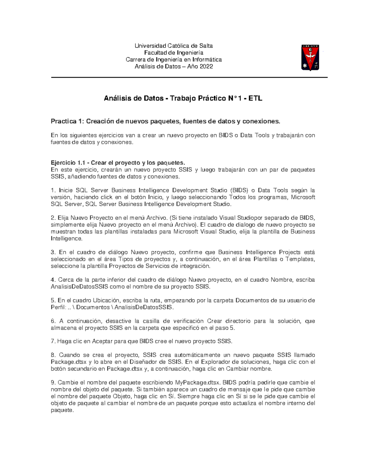AD 2022 - TP1 - Guía Práctica para ETL en SSIS - Studocu