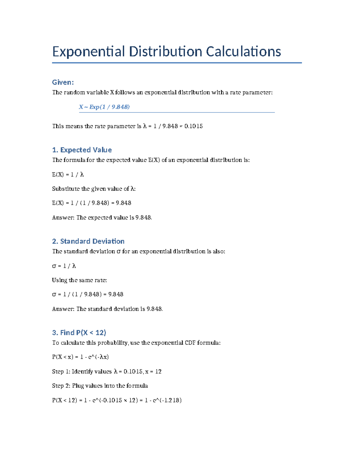 MATH 1280 Unit 6: Exponential Distribution Calculations and Properties ...