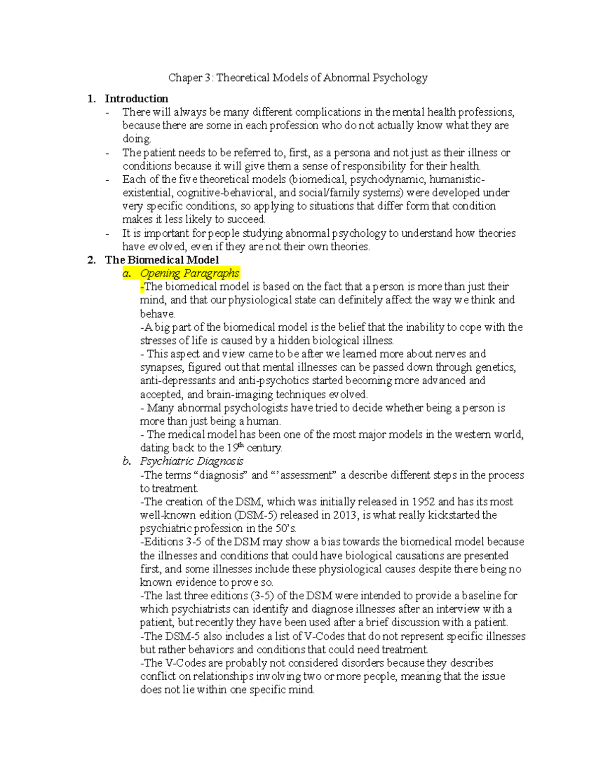 Chapter 3 Outline - Chaper 3: Theoretical Models of Abnormal Psychology ...