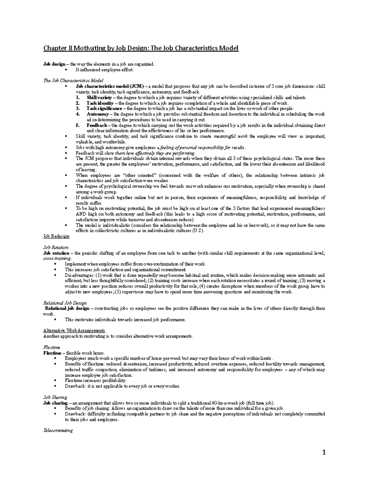 Chapter 8 Study Guide: Job Design and Motivation Strategies - Studocu