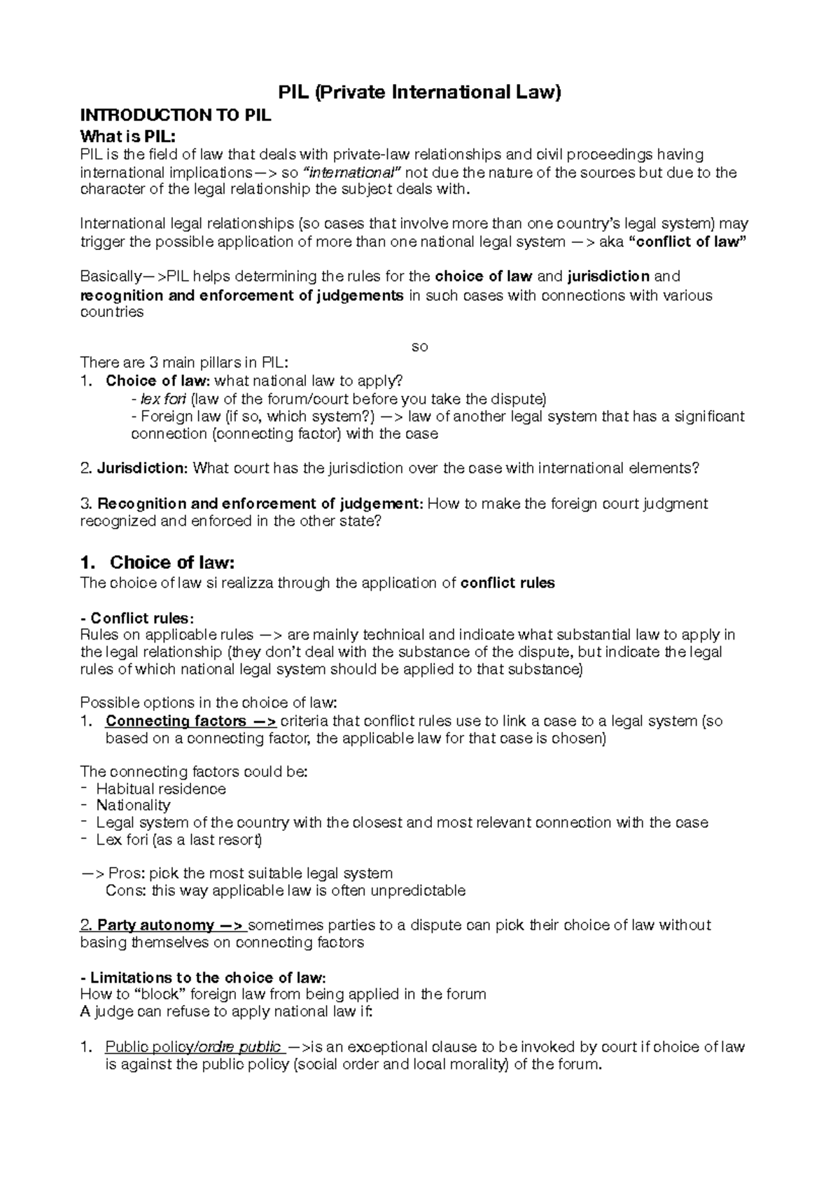 PIL (Private International Law) Final Notes and Key Concepts - Studeersnel