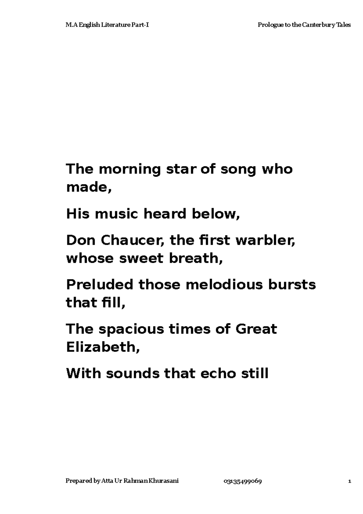 Prologue to The Canterbury Tales: An Overview of Chaucer's Life - Studocu
