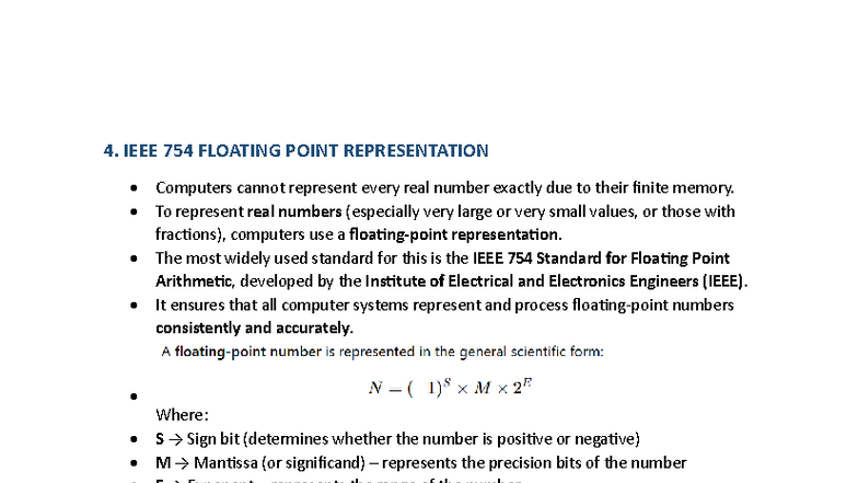 Floating Point Representation and Processor Organization (4.754) - Studocu