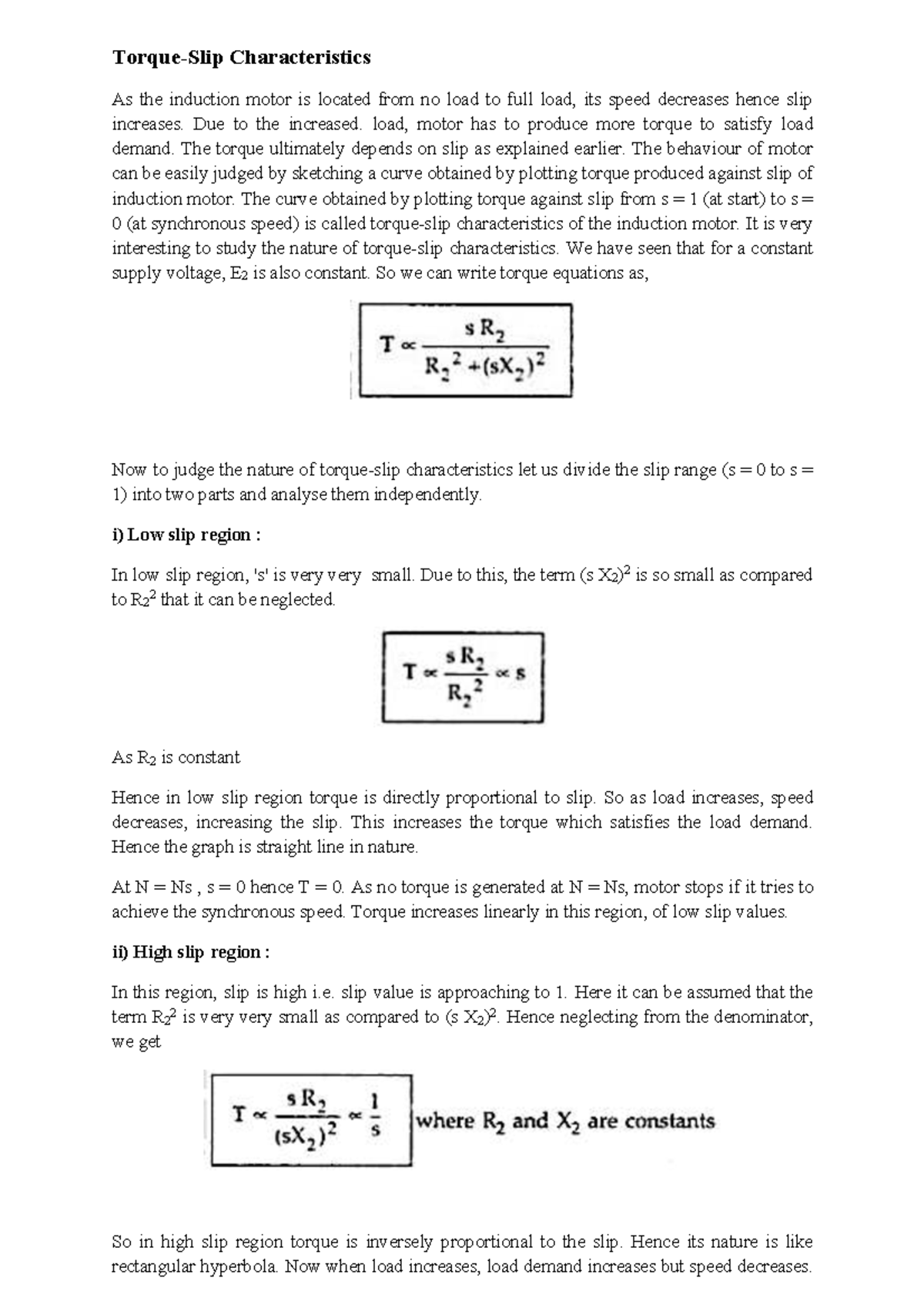 Torque-Slip Characteristics of Induction Motor: Analysis and Behavior ...