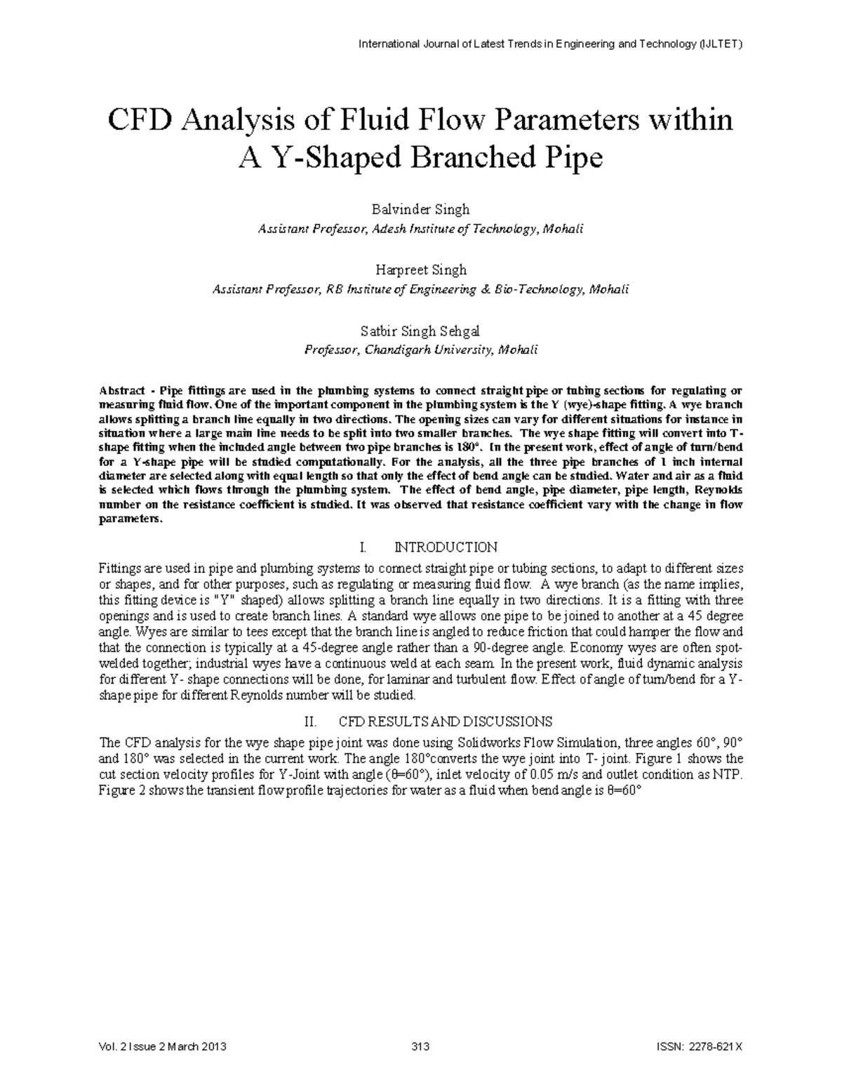 CFD Analysis of Fluid Flow in Y-Fittings: IJLTET Study - Studocu