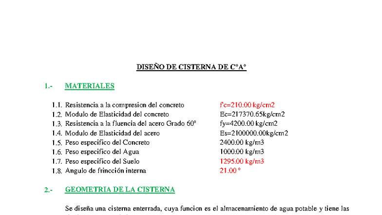 Diseño de Cisterna Rectangular - Materiales y Cálculos Estructurales ...