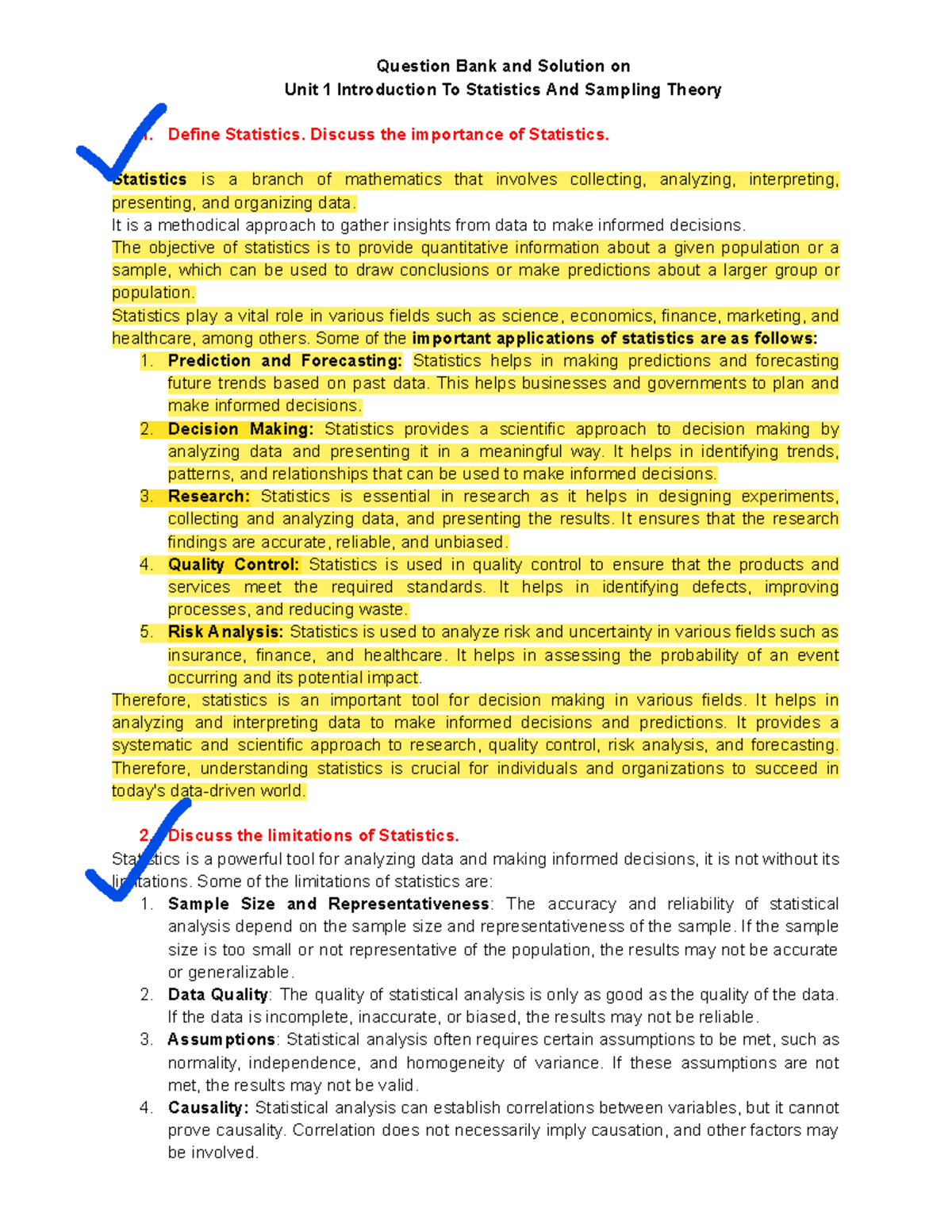 Statistics - Discuss the importance of Statistics. Statistics is a ...