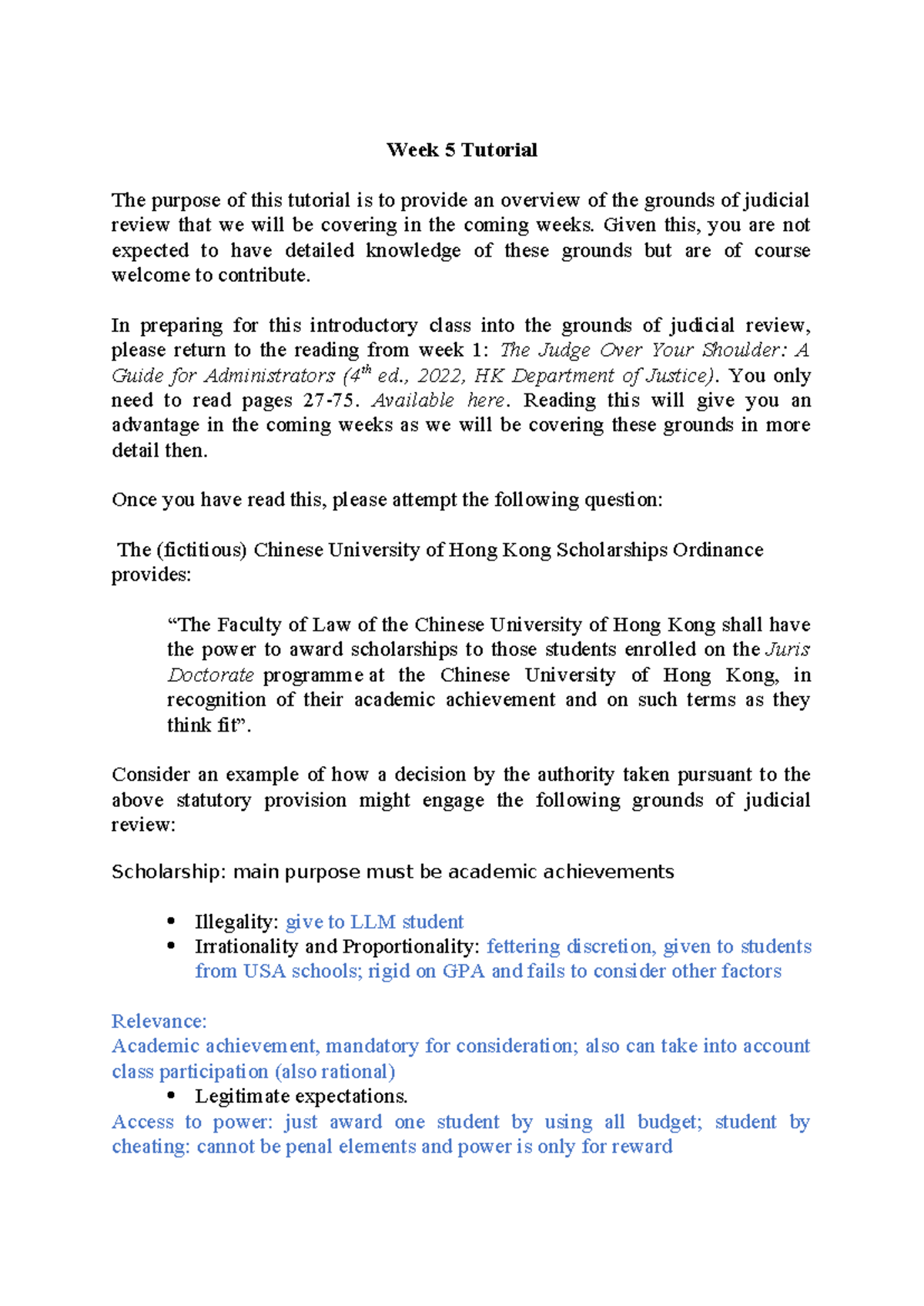 Week 5 Tutorial: Overview of Judicial Review Grounds for 2025 - Studocu