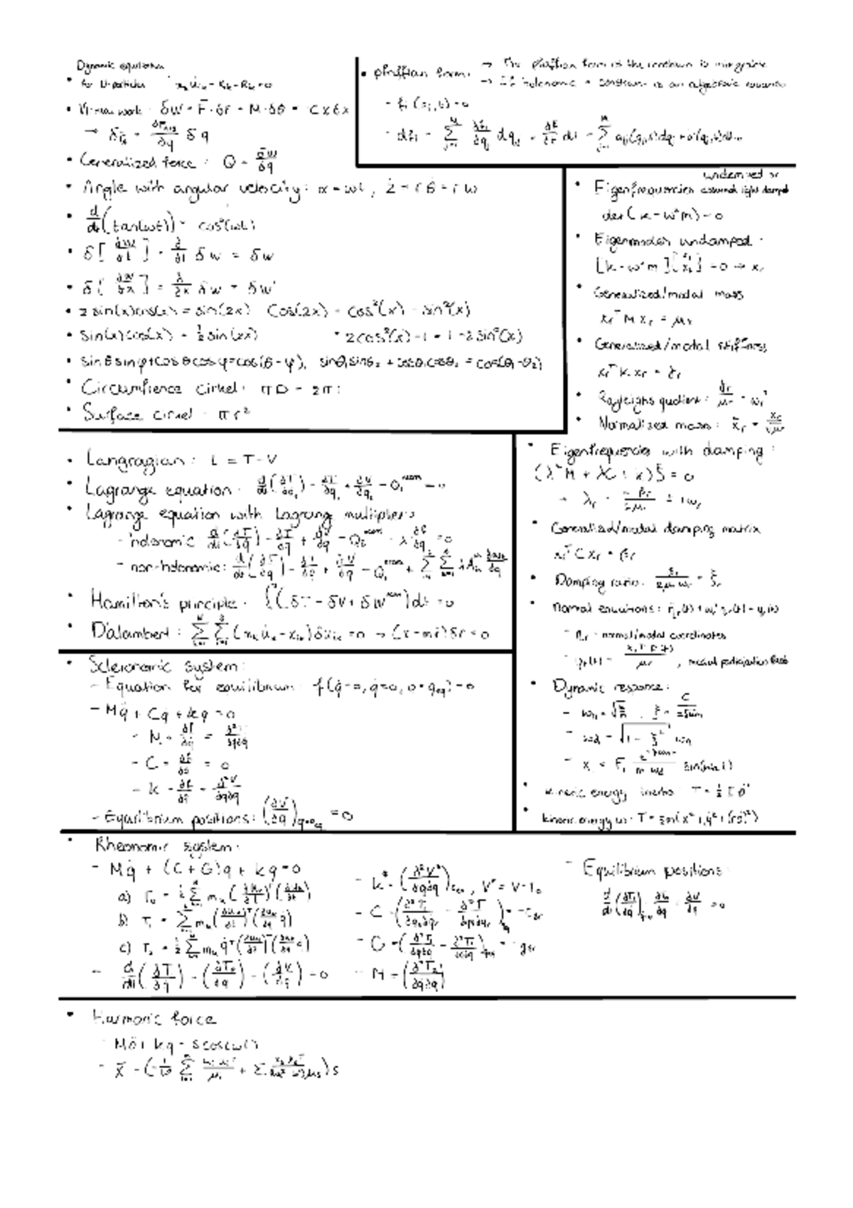 Formuleblad voor Engineering Dynamics: Essentiële Concepten en Formules ...
