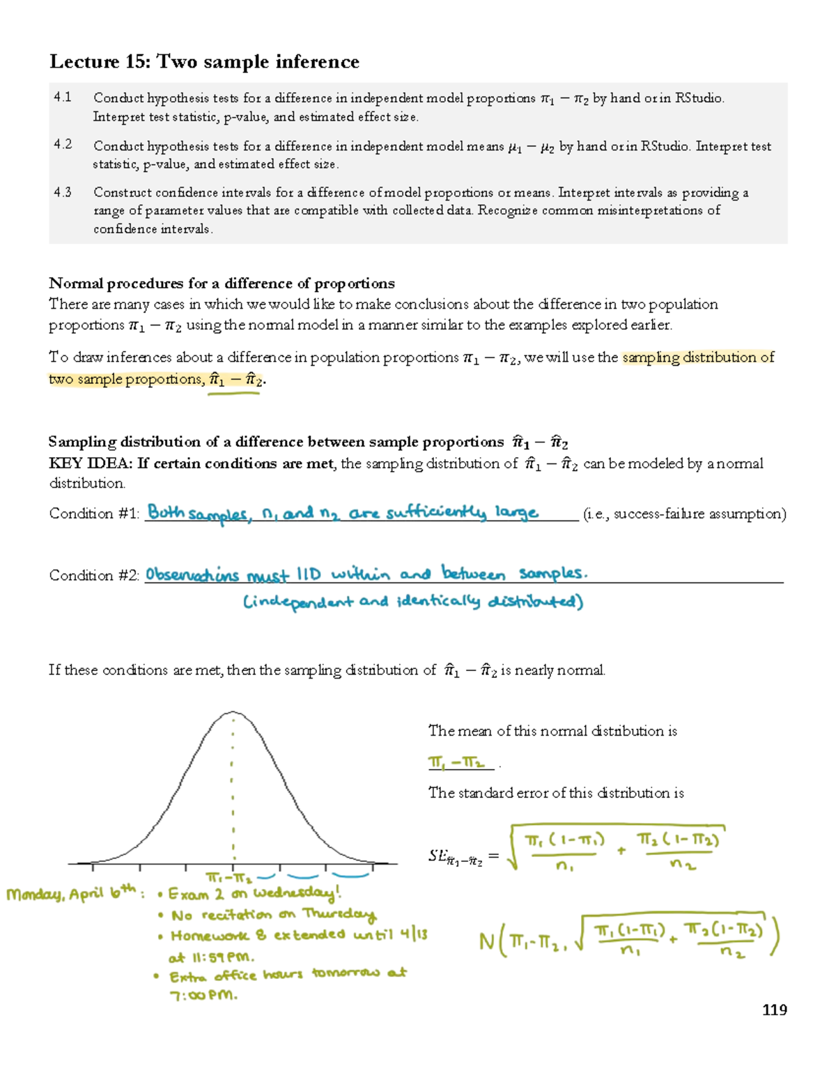Lecture 15: Two Sample Inference Techniques - Studocu
