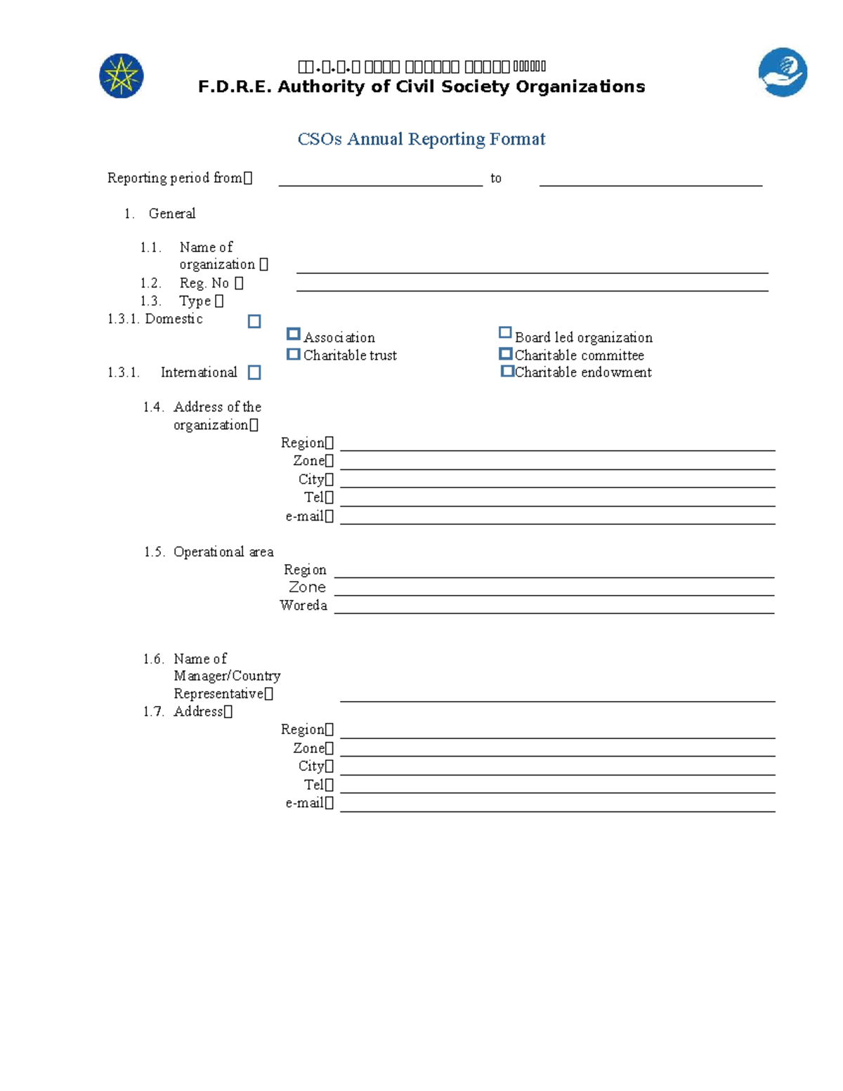CSOs Annual Reporting Format - F.D.R.E. Authority - Studocu
