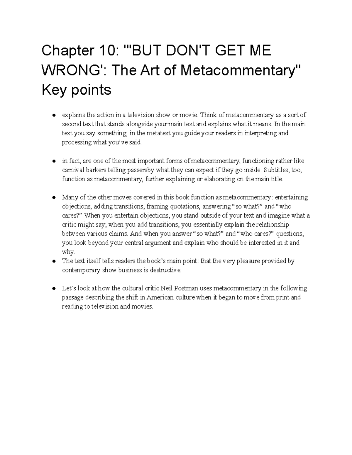 Chapter 10: Key Points on Metacommentary - 'BUT DON'T GET ME WRONG ...
