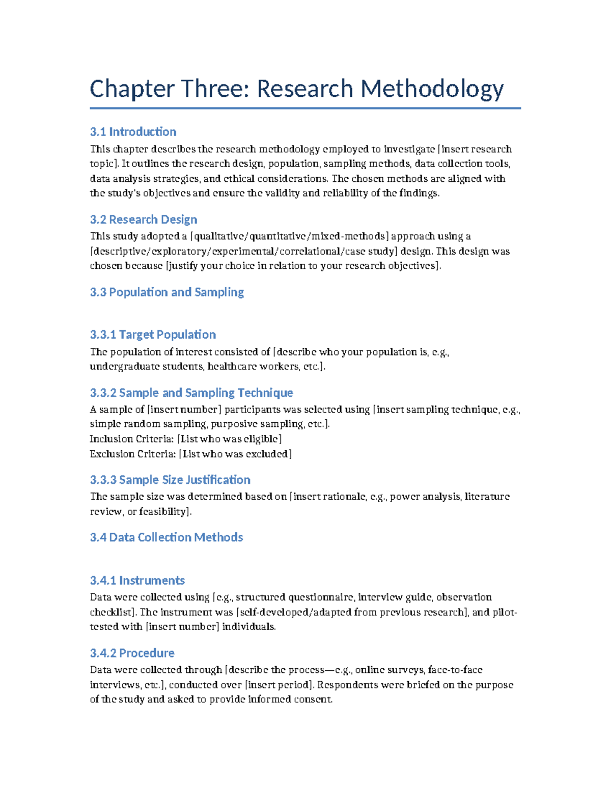 Chapter 3: Research Methodology Template for Study Design - Studocu