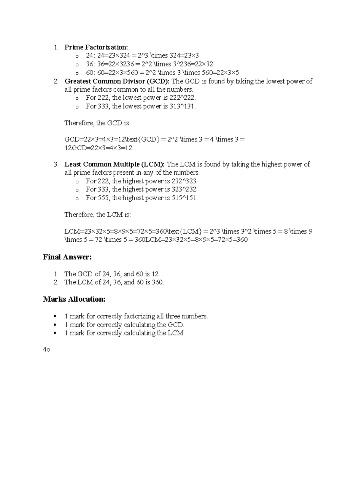 Answers - helpful - 1. Prime Factorization: o 24: 24=23×324 = 2^3 ...