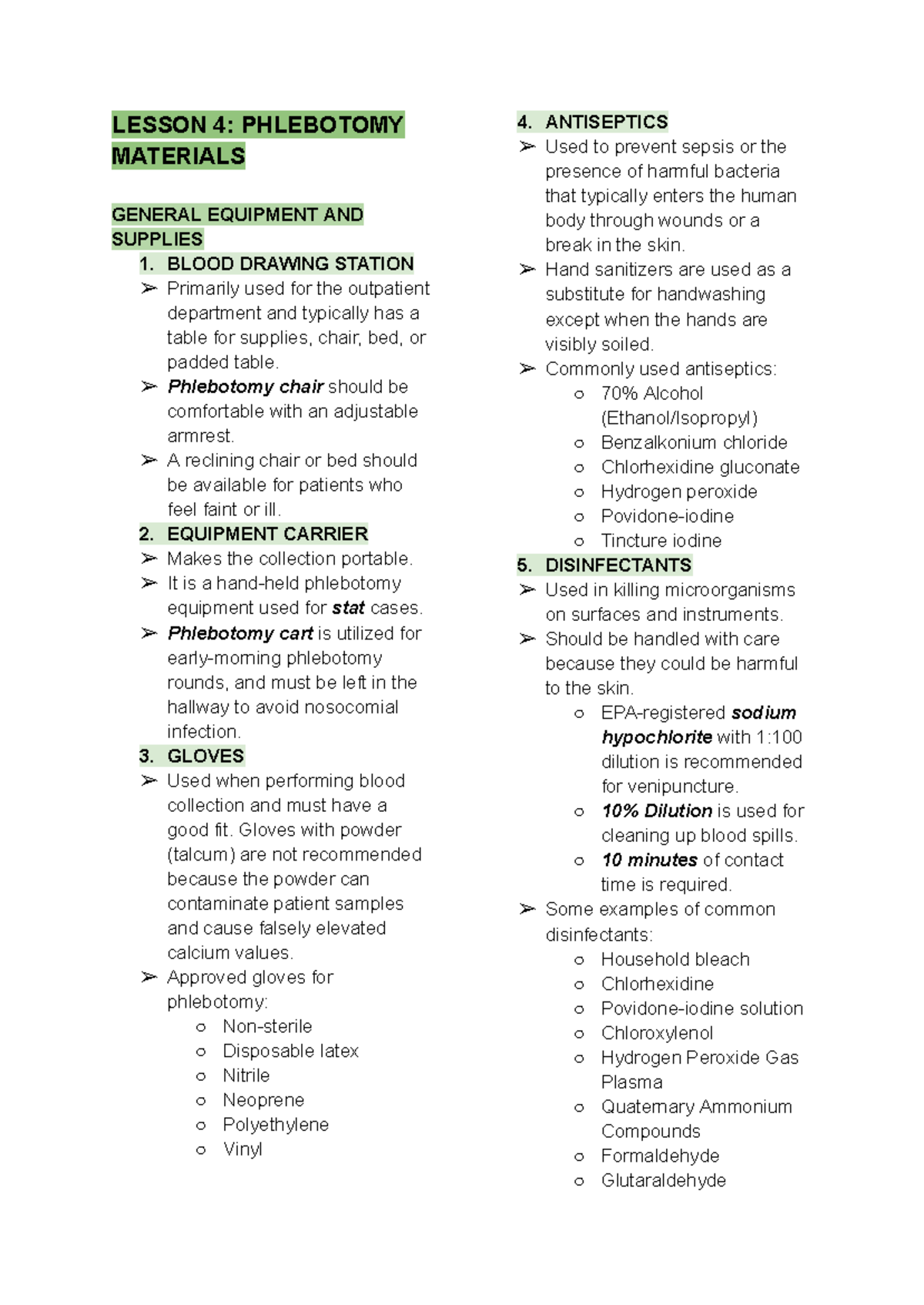 Lesson 4: Phlebotomy Materials & Equipment for Blood Collection - Studocu