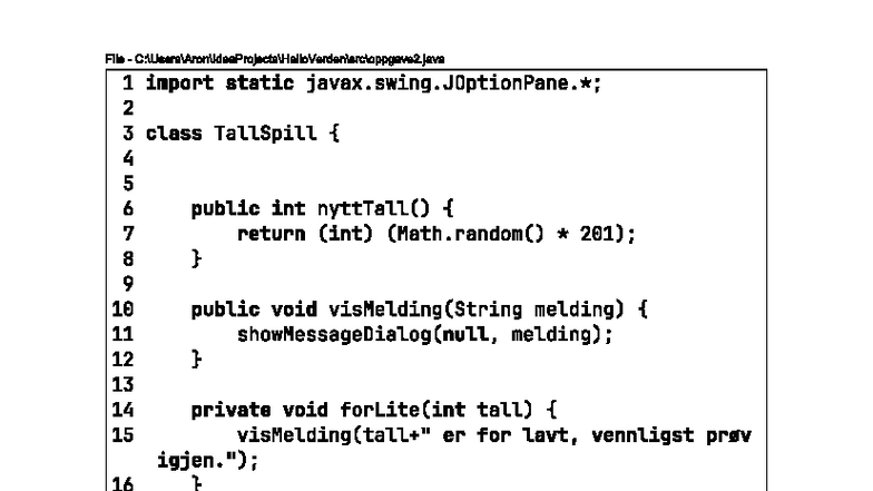 Oblig 2 Opg 2: Tallspill Java Program Code - Studocu