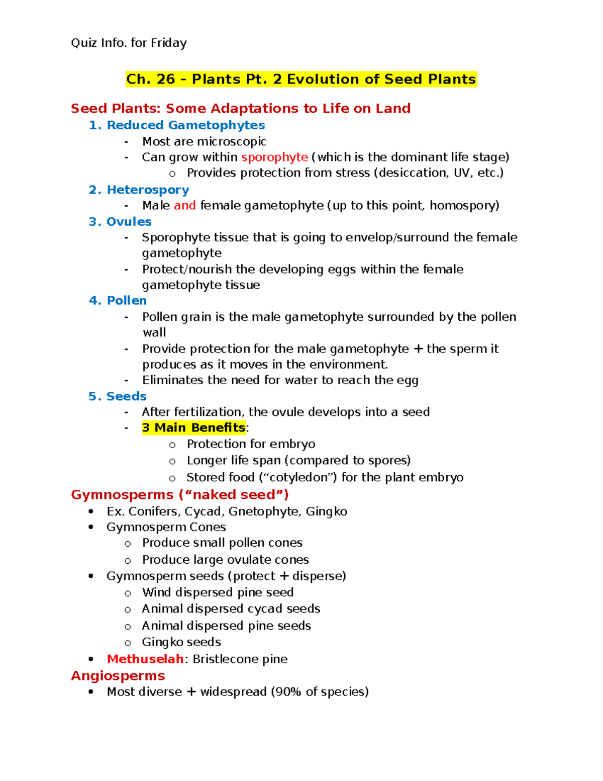 Quiz: Chapter 26 - Evolution of Seed Plants Overview and Adaptations ...