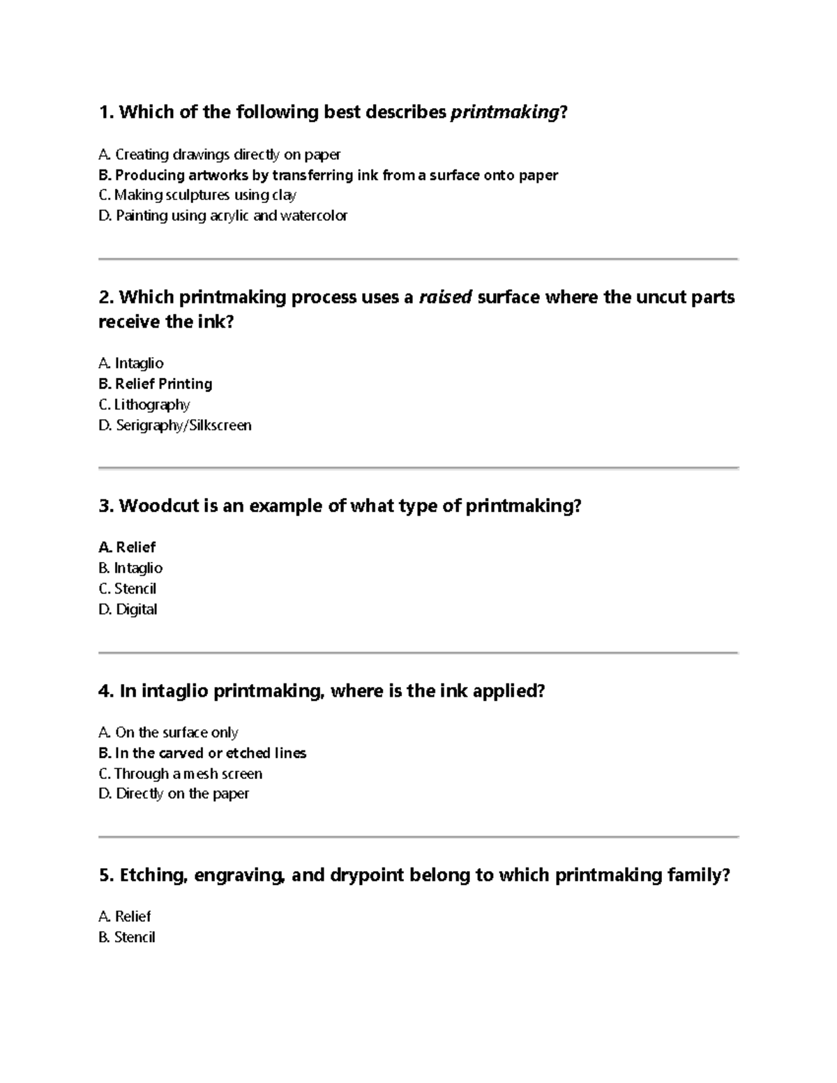 Printmaking Review Questions and Notes for High School Arts - Studocu