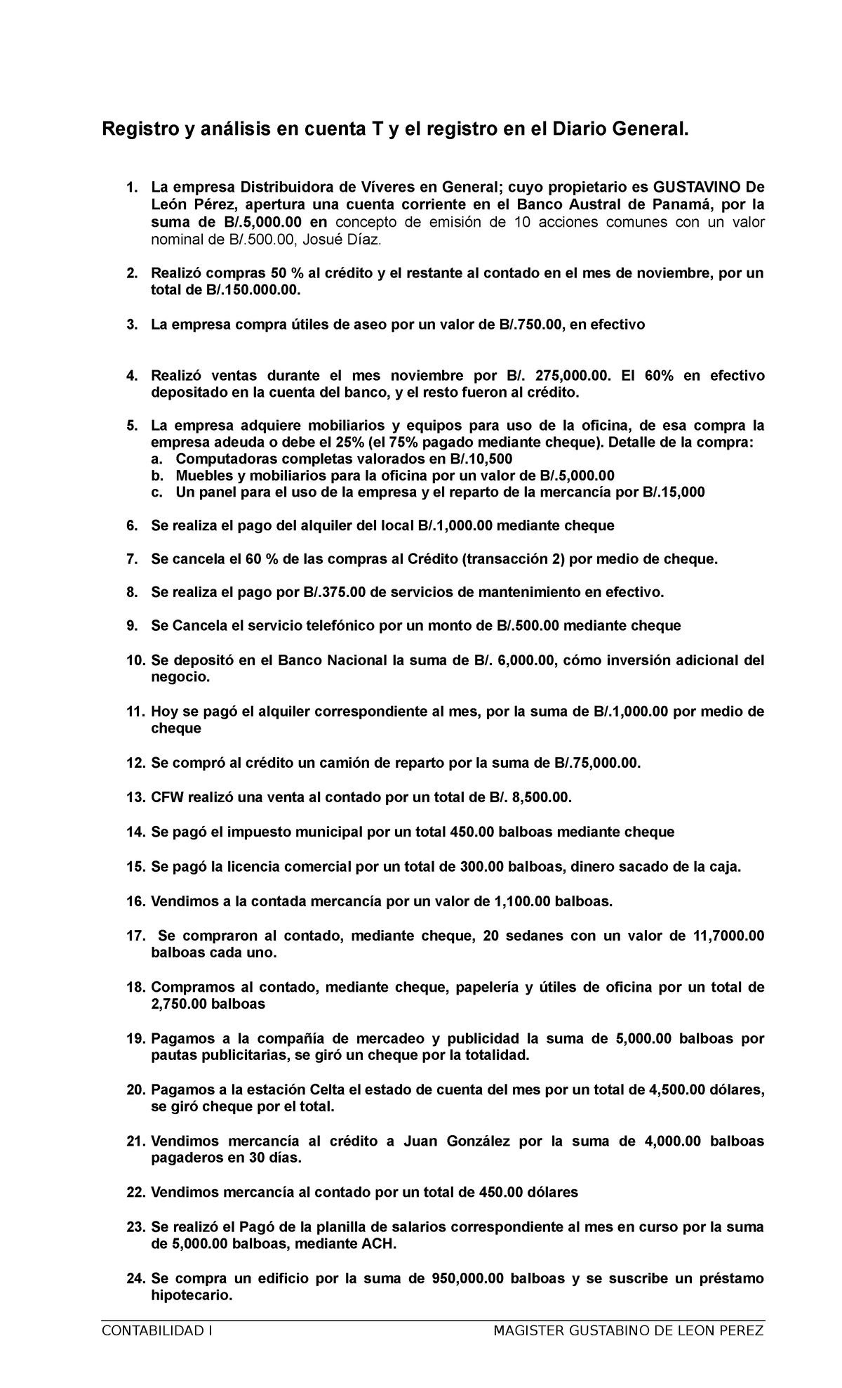 Prácticas de Registro Contable en Contabilidad I - Magister G. De León ...