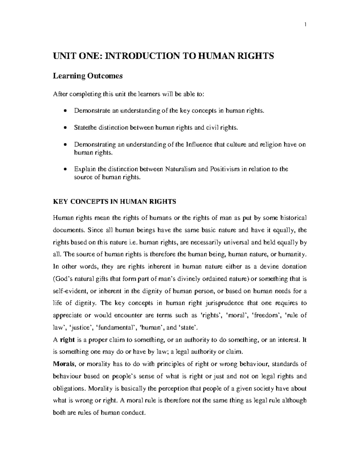 LLB 106: Unit One - Introduction to Human Rights Concepts and ...