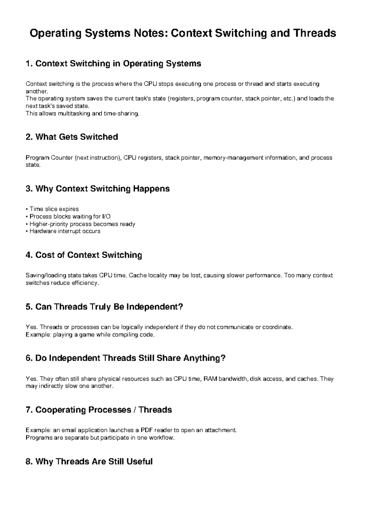 OS 101: Context Switching & Threads Notes for Final Exam - Studocu