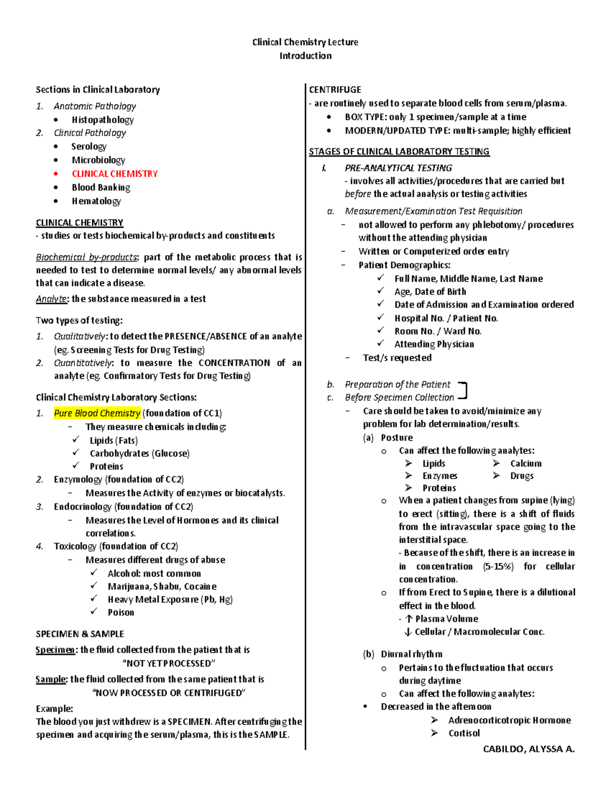 CC LEC ALL Notes: Clinical Chemistry Fundamentals and Practices - Studocu