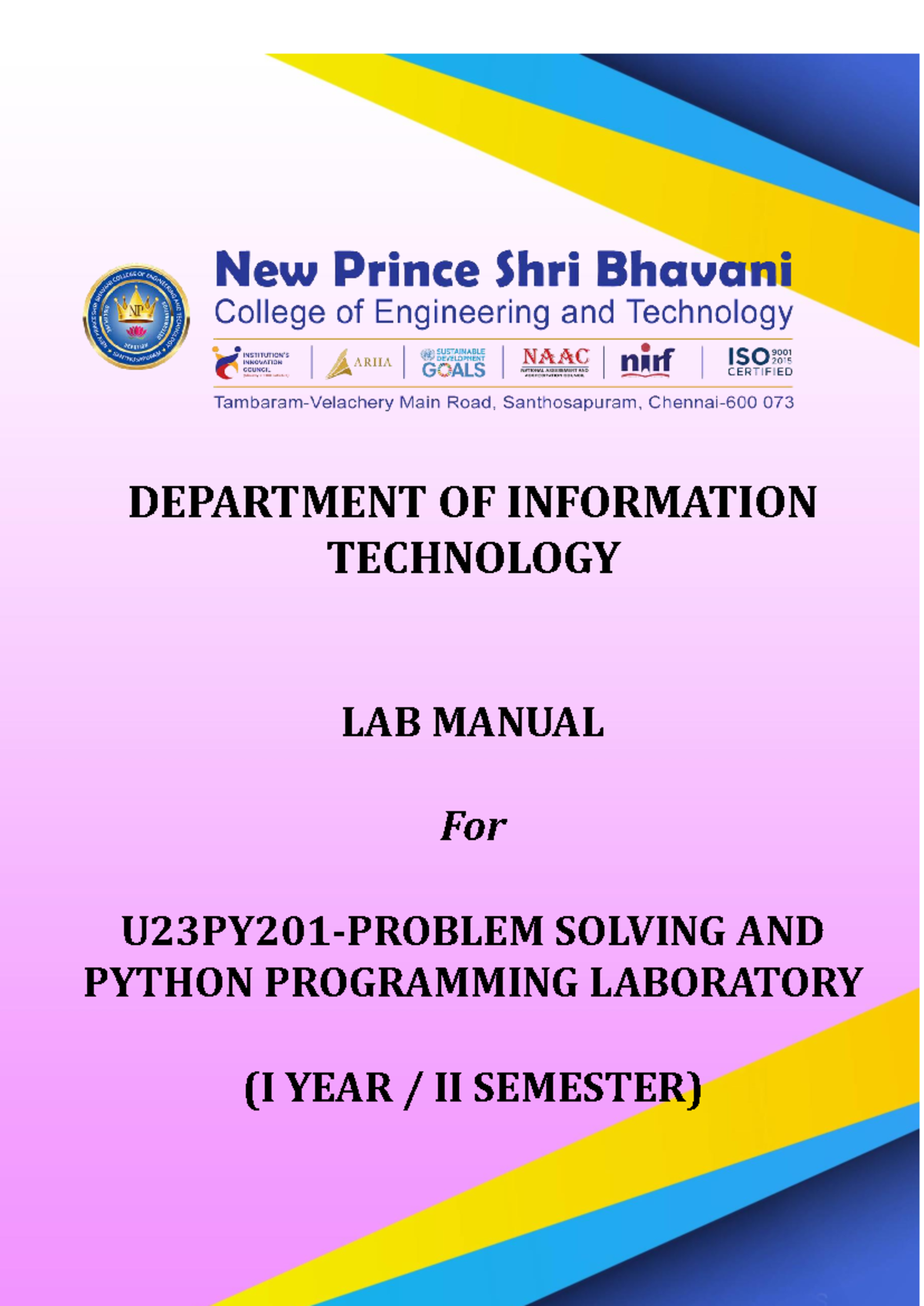 Python Programming Lab Manual (I Year II Sem) - Studocu
