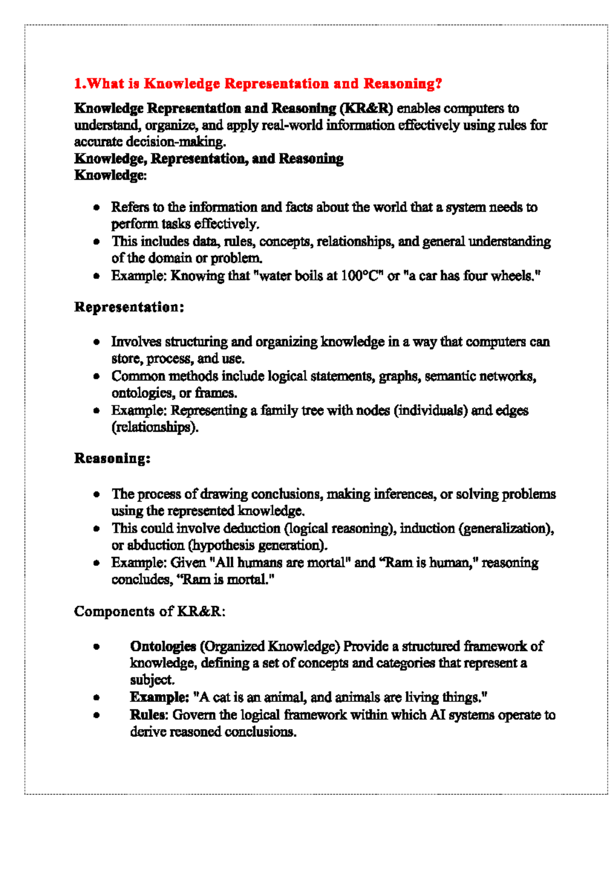 KRR Unit 1: Understanding Knowledge Representation and Reasoning - Studocu
