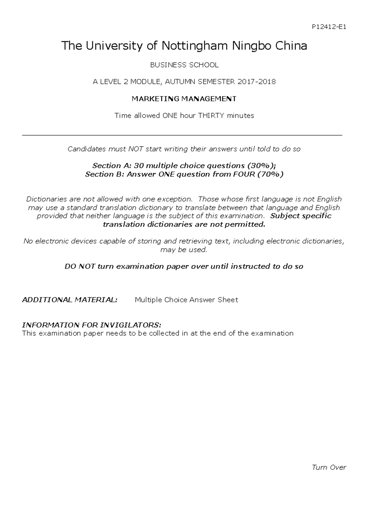 Marketing Management Exam Jan 2017 - Questions & Guidance - Studocu