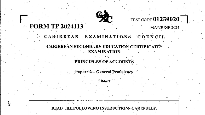 F - CSEC Principles of Accounts Past Paper 2024 (Test Code 01239020 ...