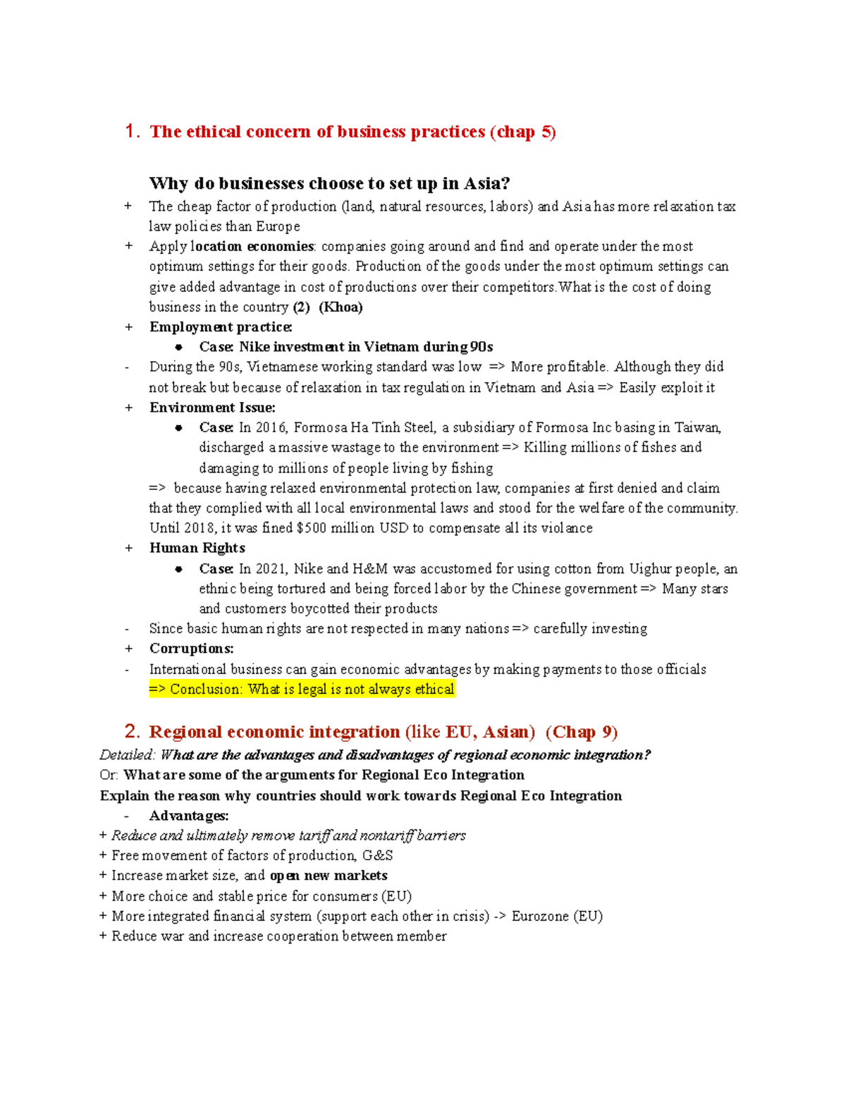 IB Final Exam Notes: Ethical Business Practices & Regional Integration ...