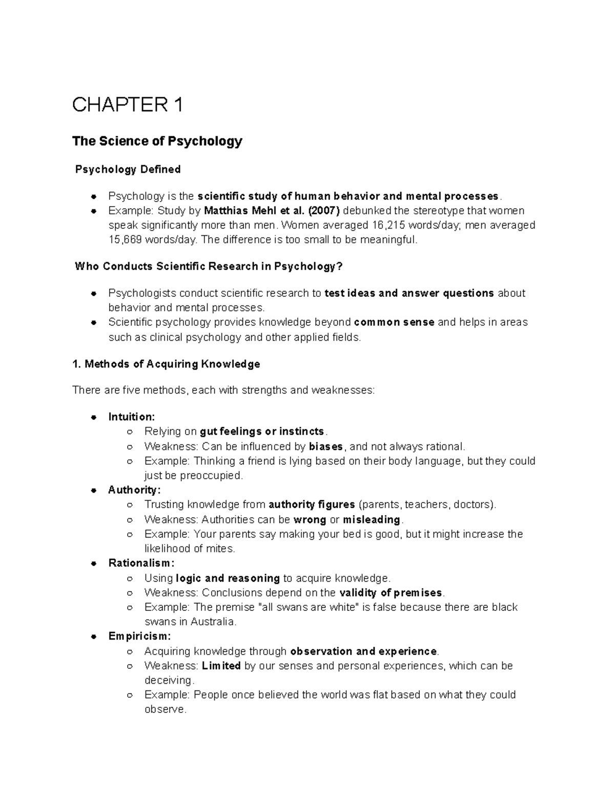 2801 Notes - CHAPTER 1 The Science of Psychology Psychology Defined ...