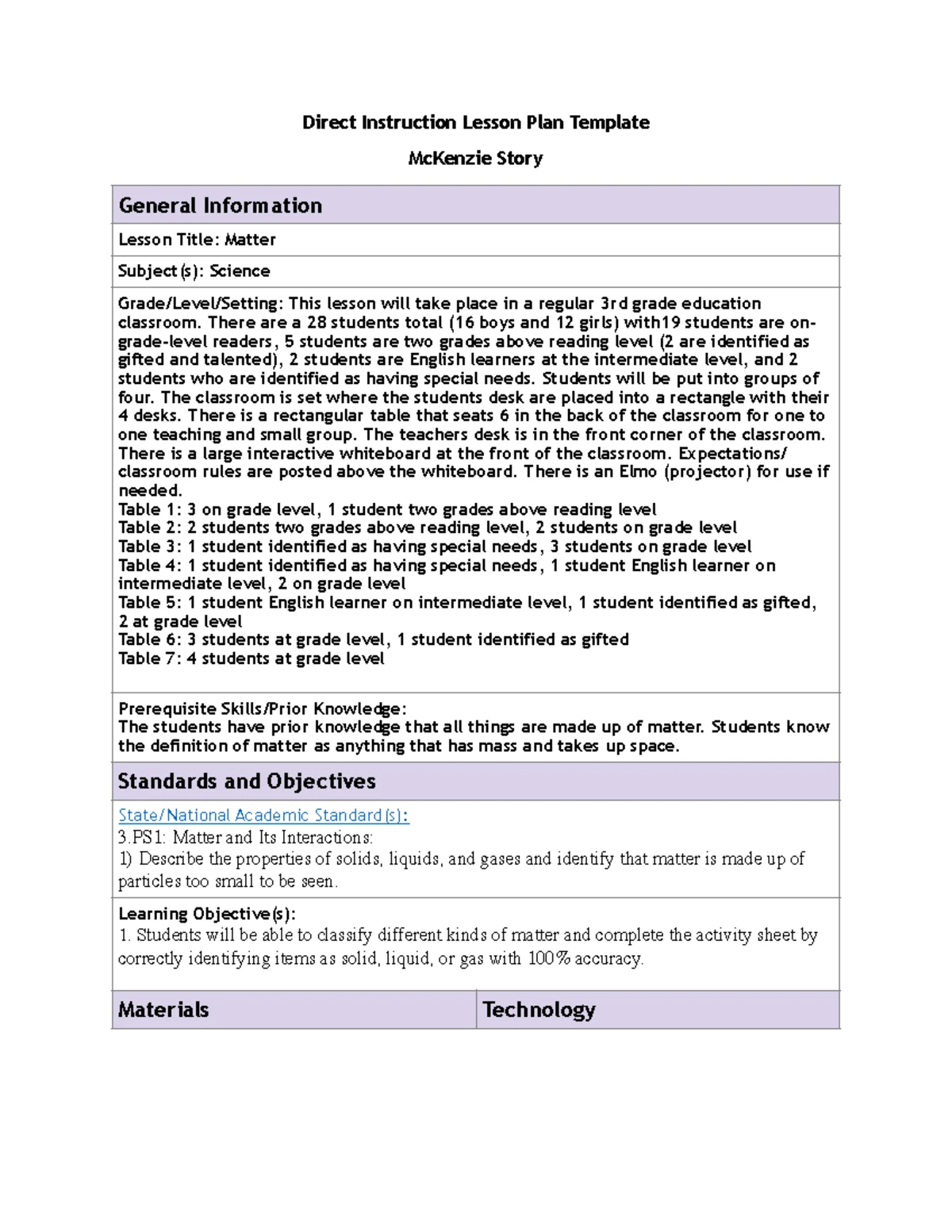 5E Lesson Plan - Science template - Science Methods Performance ...