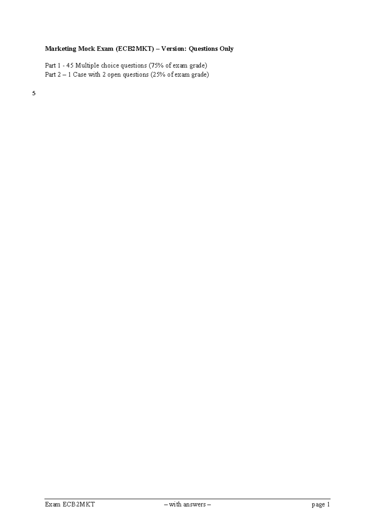 Marketing Mock Exam Questions (ECB2MKT) - Comprehensive Review ...
