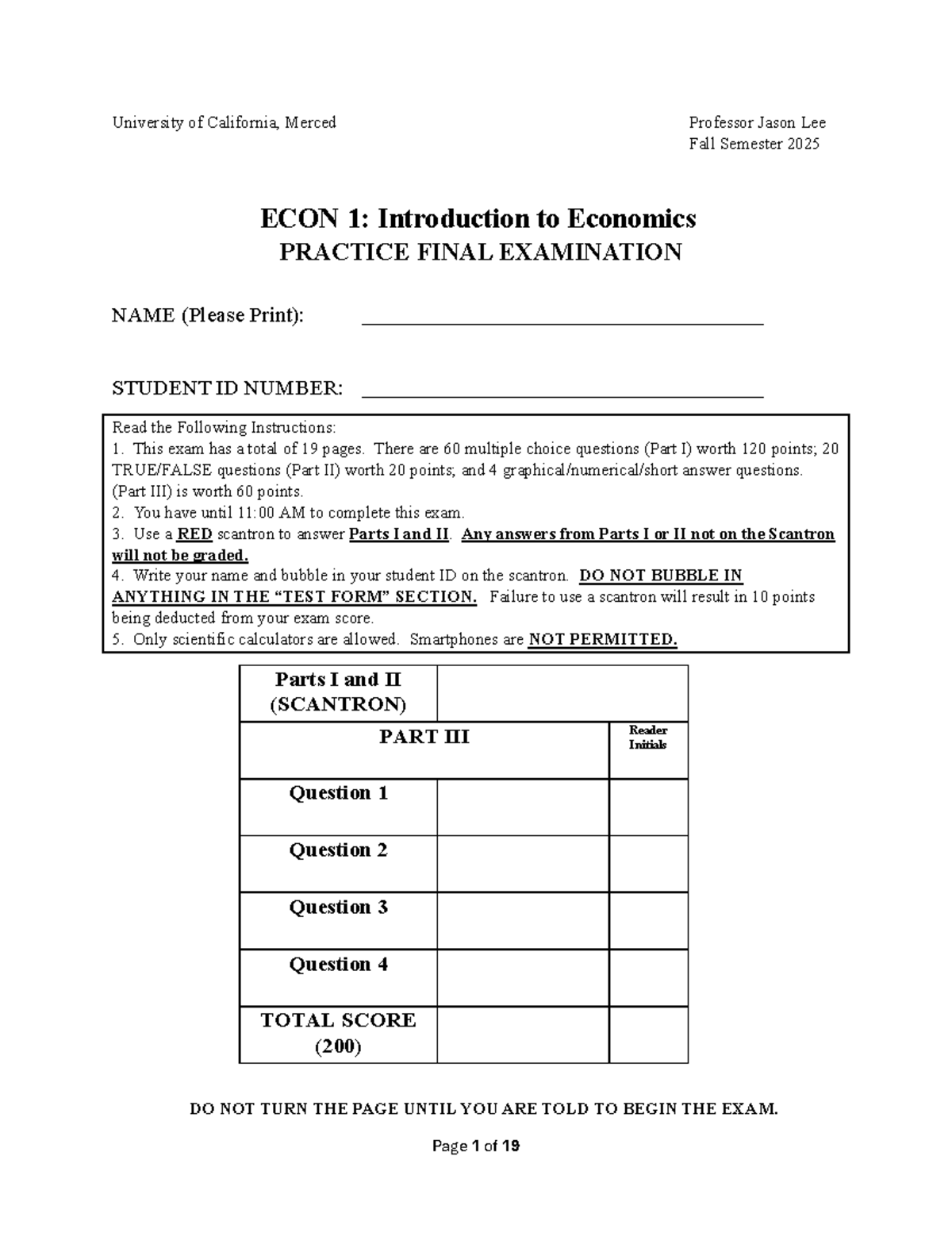 ECON 1: Introduction to Economics Practice Final Exam - Studocu