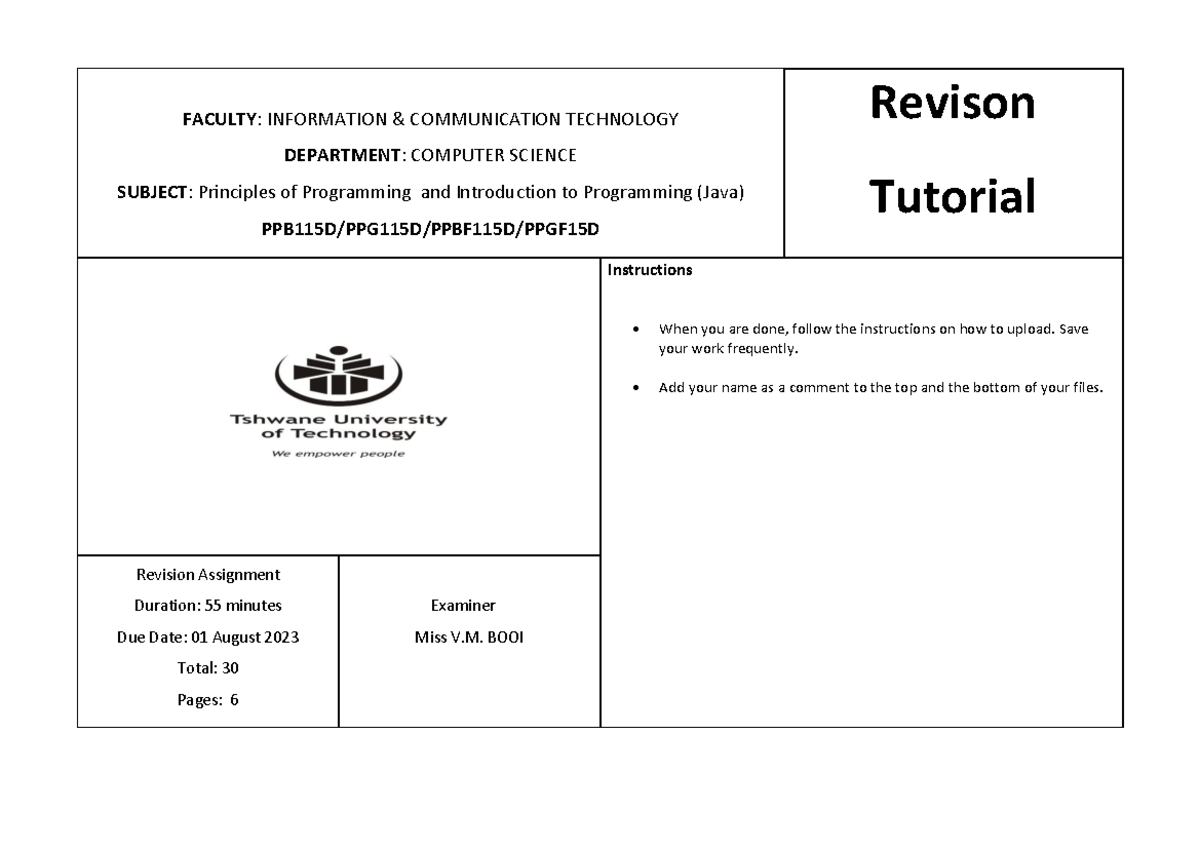 CS101: Revision Tutorial 1 - Modular Interactive Programming in Java ...