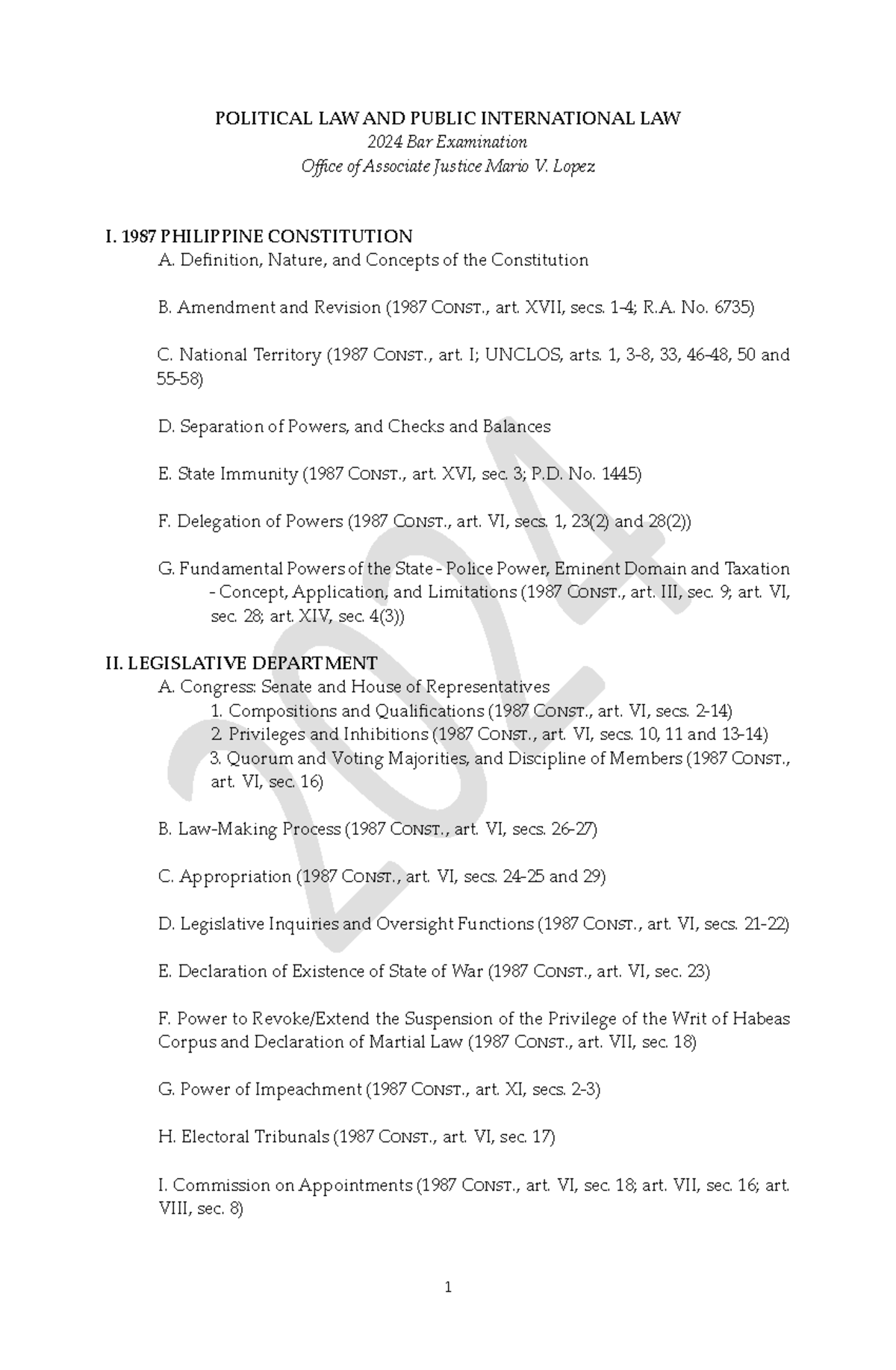 POLITICAL LAW & PUBLIC INTERNATIONAL LAW: 2024 Bar Exam Review - Studocu