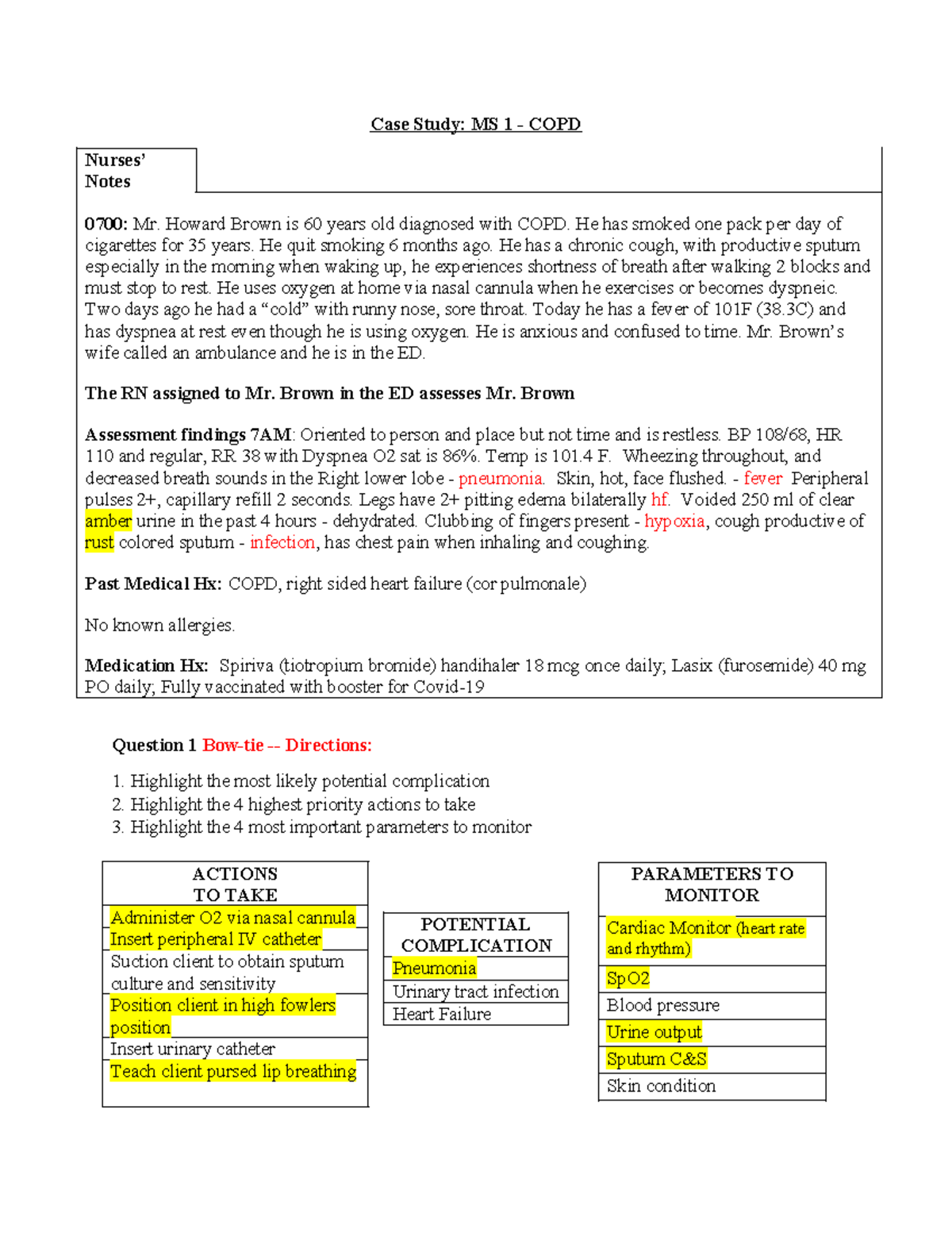 Case Study: MS 1 COPD Management and Nursing Interventions - Studocu