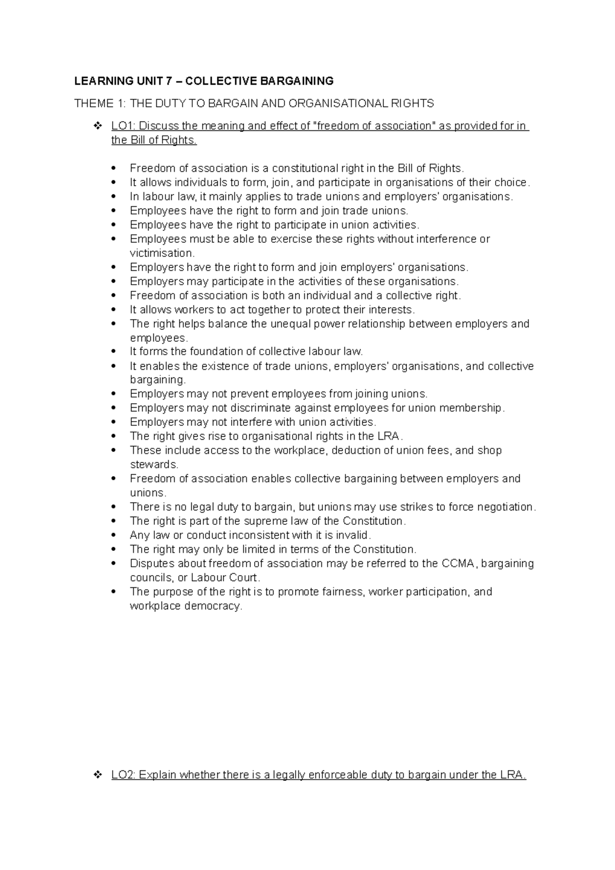 Labour Law Exam - Learning Unit 7: Collective Bargaining & Strikes ...