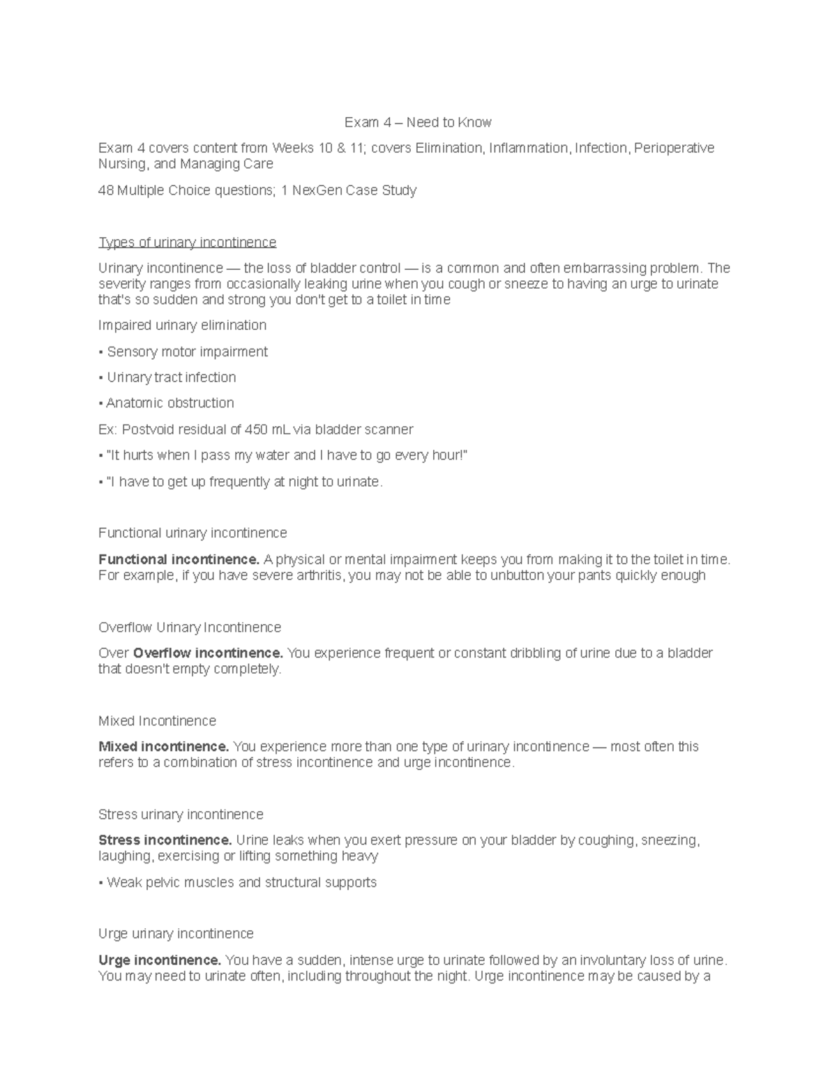 Nursing 1 Exam 4 Review: Key Concepts from Weeks 10 & 11 - Studocu