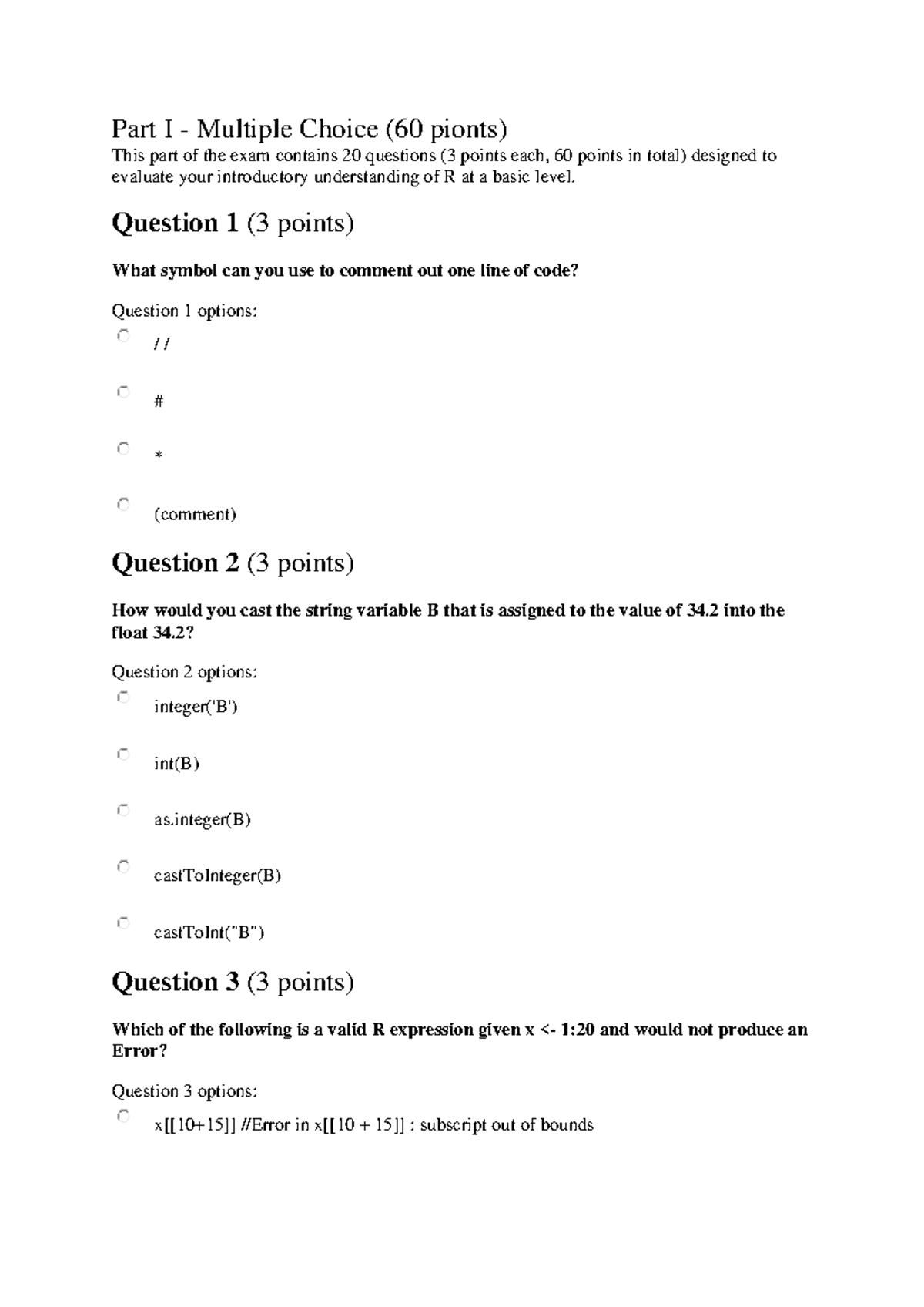 Final Exam Study Guide - R Basics (60 Points) - Studocu