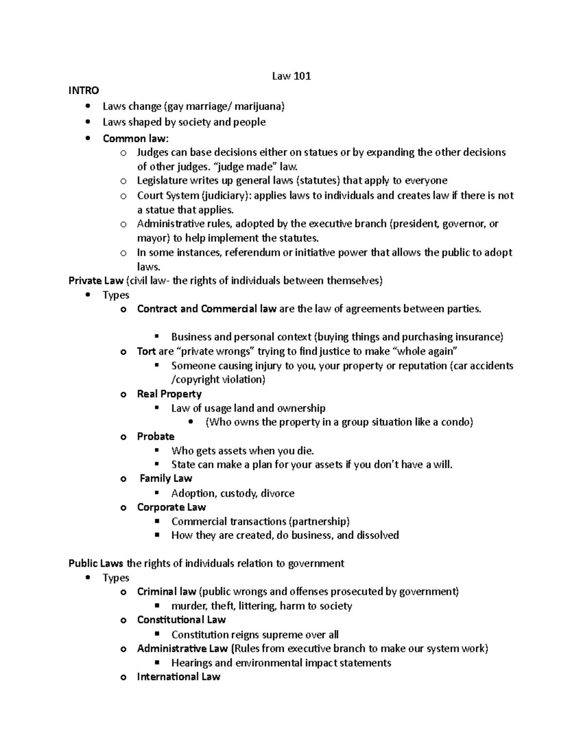 Law 101 - Lecture Notes 1: Foundations of Law and Government Structure ...