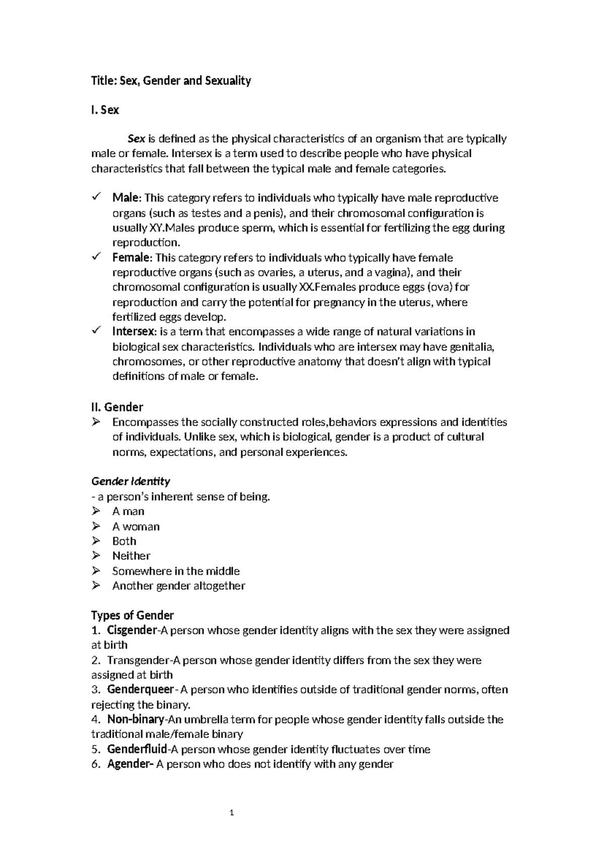 SEX Gender AND Sexuality Report Group 1 - 1 Title: Sex, Gender and ...