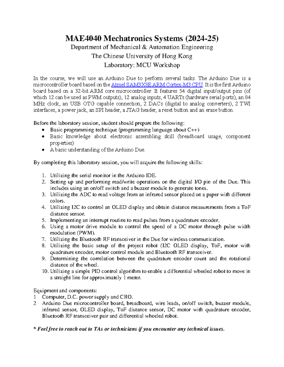 Lab Manual for MAE4040: Mechatronics Systems (2024-25) - Studocu