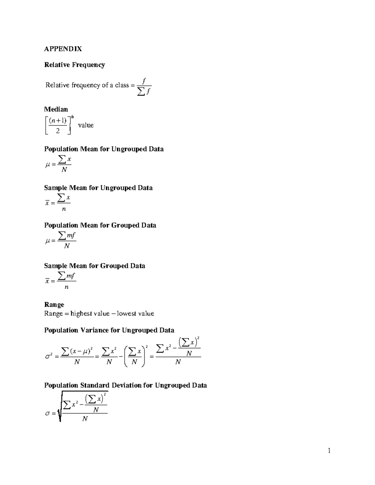 Module 1 (Appendix) help uni - Business Statistics - Studocu