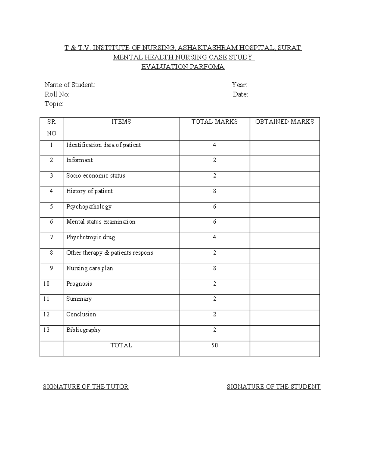 CASE Study Evaluation - T & T. INSTITUTE OF NURSING, ASHAKTASHRAM ...