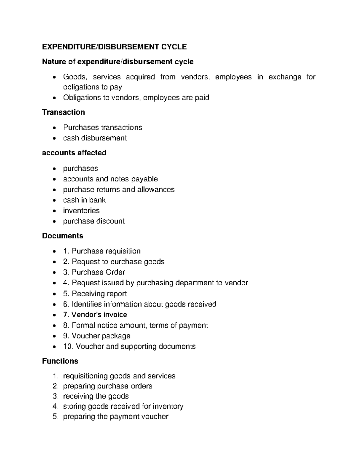 Disbursement Cycle: Overview of Expenditure Processes and Risks - Studocu